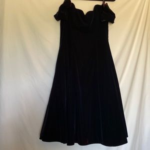 Niki teal velvet off the shoulder dress